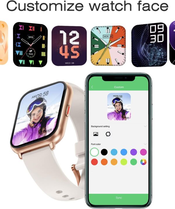 Smart Watches for Women Men (Answer/Make Calls, 3 Bands), 1.85" Fitness Tracker Watch for iPhone/Android Phones with Heart Rate Monitor Sleep/Steps Tracker 100+ Sports Pedometer Waterproof Gold - Image 3