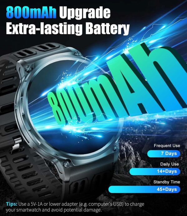 SUNKTA EF10 Smart Watch for Men, 1.85" Extra Large Screen Smartwatches, 30 Days Long Battery, 100+ Sports Mode/Pedometer/IP68 Waterproof, Fitness Tracker Watch Compatible Android iOS, 3 Straps - Image 2