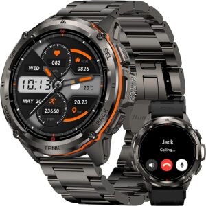 KOSPET Tank T3 Ultra GPS Smart Watch for Men-Pressure/Altitude/Compass, Extra-Large Battery, Stainless Steel Unibody Rugged Military Smartwatch Make/Answer Call, 5ATM Waterproof (2 Bands)