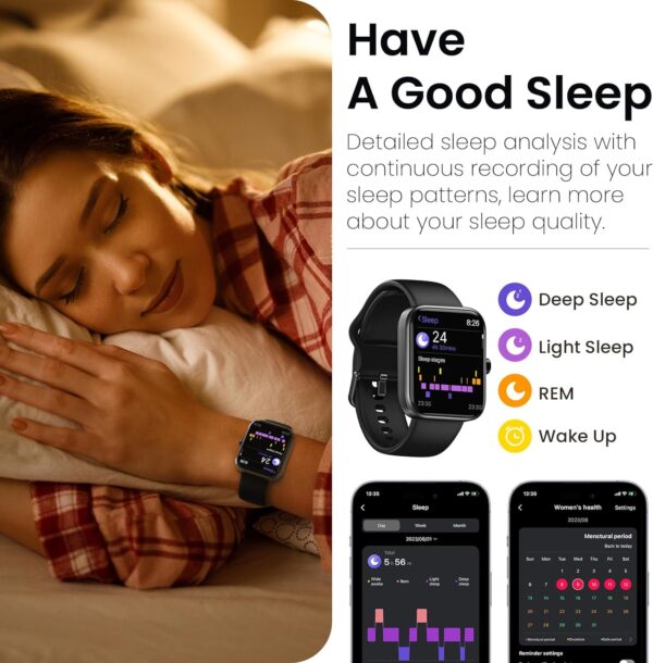TOZO S3 Smart Watch for Men Women for iPhone&Android, 1.83" Fitness Tracker Bluetooth Call [Answer/Make], IP68 Waterproof Sleep Monitor, 100+ Sport Modes Black - Image 4