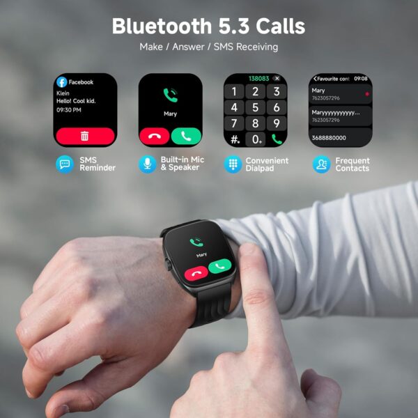 SOUYIE Smart Watch with SOS, 1.85" AMOLED Display Fitness Tracker, Heart Rate Blood Oxygen Sleep Monitor for Men Women, IP68 Waterproof Sport Watch, Answer/Make Calls, Compatible with Android iPhone - Image 5
