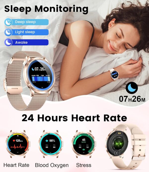SUNKTA Smart Watch for Women(Dial/Answer Call), 1.32" AMOLED HD Display, 100+ Sports Mode Fitness Tracker Watch, 5ATM Waterproof/IP68/Sleep Smartwatch Women, iOS Android Smart Watches for Women - Image 7