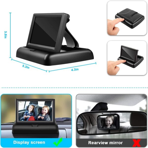 Baby Car Mirror with 4.3'' HD Night Vision Function Display, Safety Car Seat Camera with Wide Crystal Clear View, Easily Observe The Baby’s Move(Not USB) - Image 6