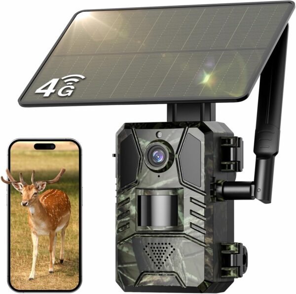 Trail Camera, Cellular Trail Camera with Built-in SIM Card 4G Unlimited Data Plan 2k HD Live Streaming 4W Solar Panle Game Cameras with Night Vision Motion Activated Waterproof IP66