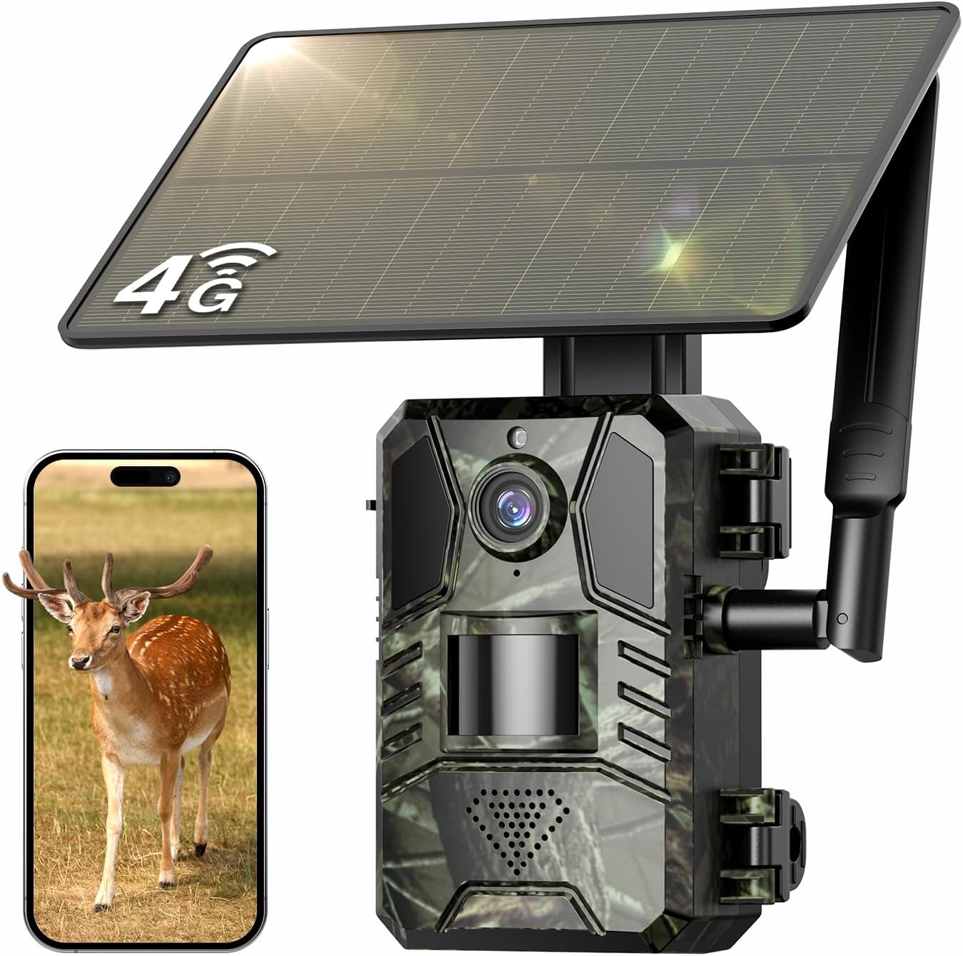 Trail Camera, Cellular Trail Camera with Built-in SIM Card 4G Unlimited Data Plan 2k HD Live Streaming 4W Solar Panle Game Cameras with Night Vision Motion Activated Waterproof IP66