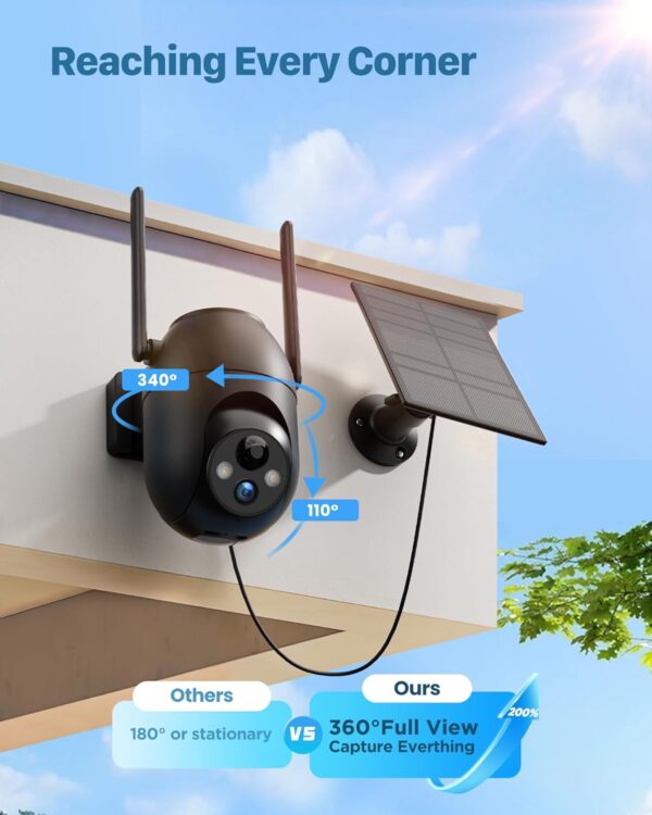 Security Cameras Wireless Outdoor Solar: 2K WiFi Camera for Home Security System - Battery Powered Cam IP66 Waterproof Motion Sensor 360° CCTV Camera- 5G Not Supported - Image 6
