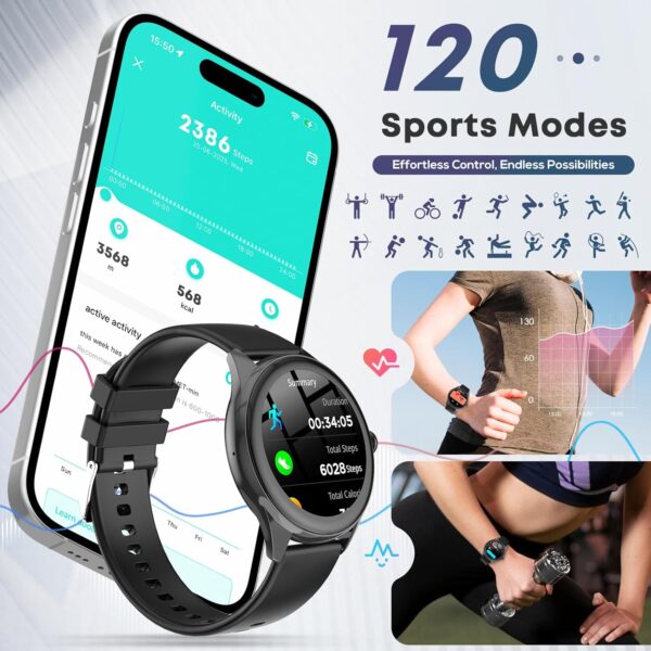 Smart Watches for Women Men, 1.39" HD IPS Touchscreen Smartwatch with 120 Sports Modes, Heart Rate/Sleep Monitor, IP67 Waterproof, Bluetooth Call & Music Control for iPhone/Android (Black) - Image 4