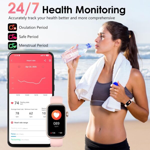 Fitness Tracker, Smart Watch with 24/7 Dynamic Heart Rate Blood Oxygen Monitoring Sleep Tracker Answer / Make Call 24 Sports Modes Pedometer IP68 Waterproof Step Calorie Counter for Women Men (Pink) - Image 2