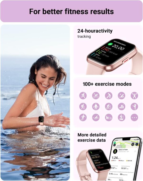 Smart Watch for Women Android & iPhone, Alexa Built-in, 1.8" Touch Screen Fitness Tracker with Answer/Make Calls, IP68 Waterproof Heart Rate/Sleep/SpO2 Monitor, Pedometer, 100+ Sport Modes - Image 5