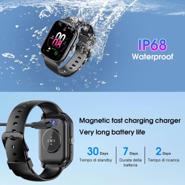 Smart Watch for Men Women, 1.95" HD Curved Screen Smartwatch, Heart Rate/Sleep Monitor Fitness Watches, 112+ Sports Modes Activity Trackers, IP68 Waterproof Watch for Android iOS, Black - Image 6