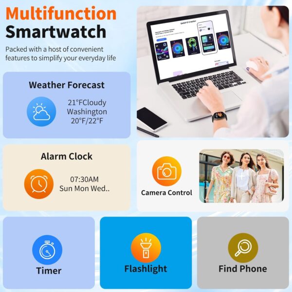 Smart Watch for Men & Women with Bluetooth Calling, 1.85" Touchscreen Fitness Tracker, Heart Rate & Sleep Monitor, 100+ Sports Modes, IP68 Waterproof, Compatible with Android & iOS - Image 7