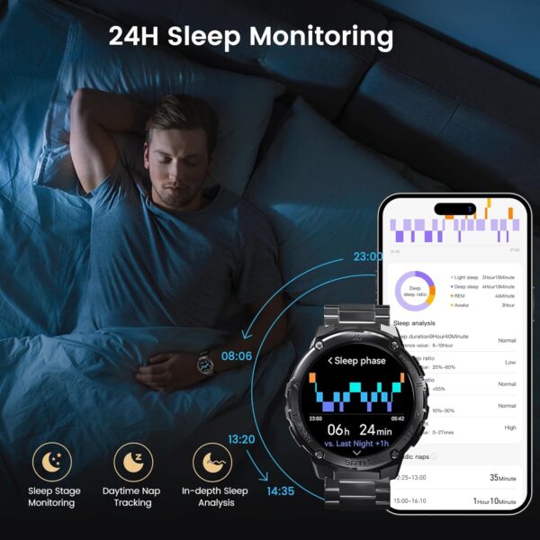 GPS Smart Watch for Men, 6 Satellite Positioning, Compass, Stainless Steel Body, 50M Waterproof, 480mAh Extra-Large Battery, Answer/Make Call, 1.43" AMOLED Screen, Compatible to Android iOS - Image 7