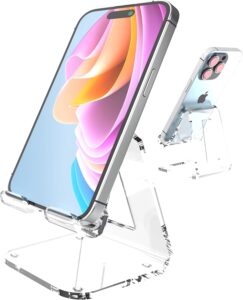 Read more about the article ZAW Acrylic Cell Phone Stand, Office Desk Accessories Clear Phone Stand for Desk, 4MM Acrylic Phone Holder, Compatible with Phone 15 14 Pro, Samsung S24 S23 Smartphones (1xPack)