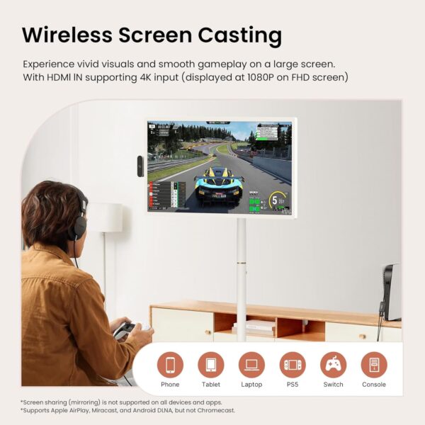 ApoloSign 32 Inch FHD Smart Portable TV 2nd Gen, 16(8+8) GB RAM+128GB, Android 14, EDLA-Certified, Rolling Tablet TV on Wheels, Built-in 9300mAh Battery, Full Swivel Rotation, Voice Remote Control - Image 6