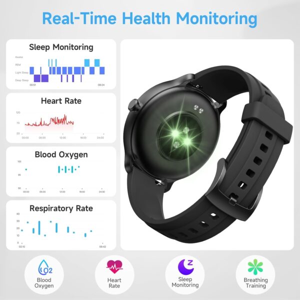 YMZ Smart Watch for Men Women, 1.27" HD Touchscreen Fitness Tracker, Bluetooth Calling, 100+ Sports Modes, Sleep Monitor, IP68 Waterproof, Compatible with Android & iPhones - Image 6