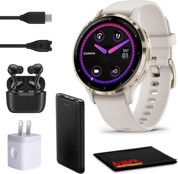 Garmin Venu 3S Advanced Fitness and Health Tracker Smart Watch Soft Gold Stainless Steel Bezel with Ivory Case and 41 MM Silicone Band 1.2 Inch AMOLED Touch Screen Display