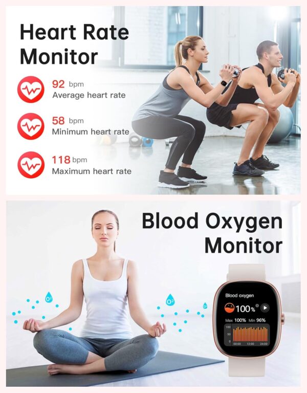 HUAKUA Smart Watches for Women Men (Answer/Make Calls), 1,85" HD Smart Watch for iPhone/Android Phones, Fitness Tracker with 100+ Sport Heart Rate/Sleep Monitor Pedometer IP68 Waterproof (Cream) - Image 5