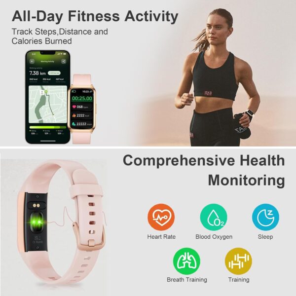 GADIXY Fitness Tracker,Smart Watch 7 Day+ Battery with 24/7 Heart Rate/Step/Calories,Activity Tracker,Aluminium Case,Blood Oxygen Sleep Monitor,IP68 Fitness Watches for Women Android&iOS Gold+Pink - Image 4
