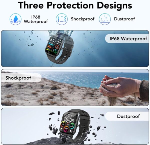 CASCHO Smart Watch for Men Women, 1.85" HD Fitness Tracker with Bluetooth Calls/Messages, IP68 Waterproof, 115+Sports Modes, 24/7 Heart Rate/Sleep Fitness Watch Compatible with iOS/Android (Black) - Image 8
