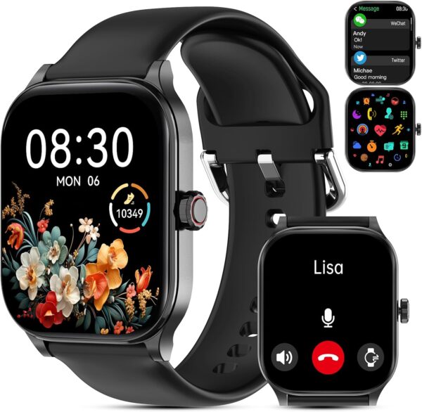 Smart Watch for Men Women(Answer/Make Call), Smartwatches with Heart Rate/SpO2/Sleep/Stress Monitor, IP68 Waterproof, 100+ Sports Mode Fitness Tracker, Compatible with Android and iPhone(Black, 2.01")
