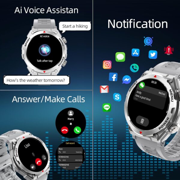Military Smart Watch for Men (Answer/Make Call), 1.52" HD Smartwatch for Android Phones/iPhone, 100+ Sport Mode Fitness Tracker with Heart Rate, SpO2, Stress and Sleep Monitor, IP68 Waterproof - Image 2