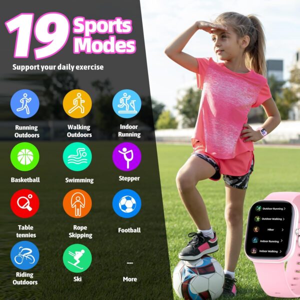 Kids Watch with Fitness Tracker No Phone/APP Needed,19 Sport Mode,1.5" DIY Dial,IP68 Waterproof,Sleep Monitor,Pedometers,Heart Rate,Great Birthday Gift for Boys Girls Teens 6-14 (Pink) - Image 3