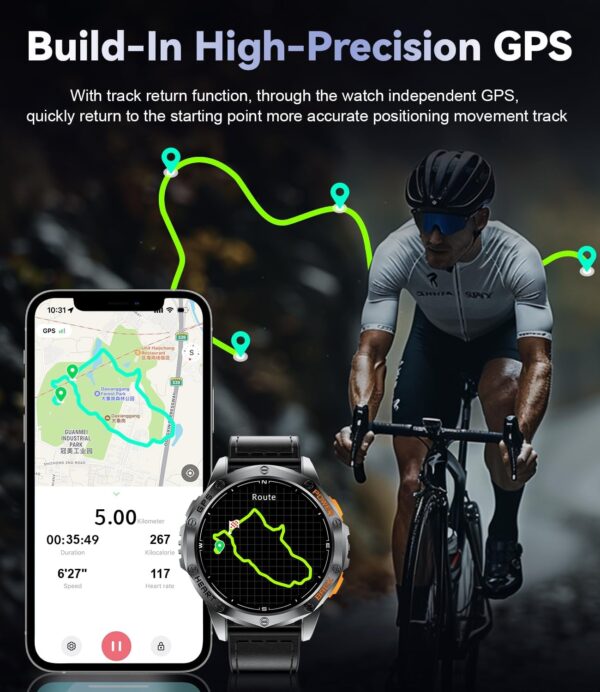 LIGE GPS Military Smart Watch for Men, LED Flashlight/Compass/45 Days Battery/IP68 Waterproof 1.43'' AMOLED Smartwatch, 100+ Sports Modes Fitness Tracker Watch, Rugged Smart Watches for Android iOS - Image 2