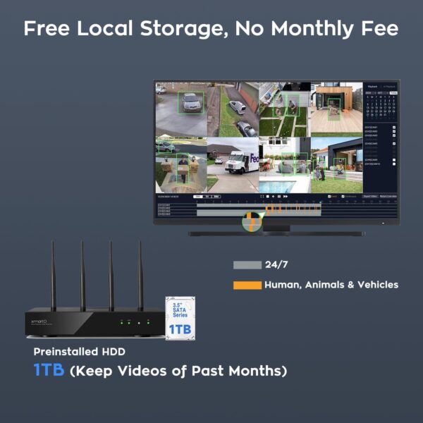xmartO [Dual-Image Wide FOV] 16CH Security Camera System Wireless, 4-Set 2-in-1 Cameras, 4K Long Range WiFi 6 Surveillance NVR, Pan Tilt Zoom 4MP QHD Home CCTV Camera Set w. 1TB HDD, 0 Monthly Fee - Image 8