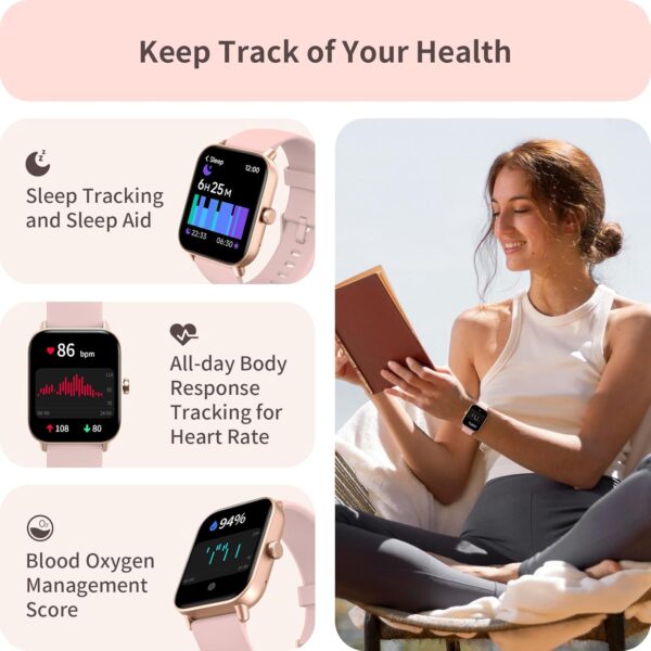 Smart Watch for Women, Alexa Built-in, 1.8" Touch Screen Fitness Tracker, Make/Answer Calls, Heart Rate/Sleep/SpO2 Monitor, Pedometer, IP68 Waterproof Watches for Android iPhone, 101+ Sport Modes - Image 3