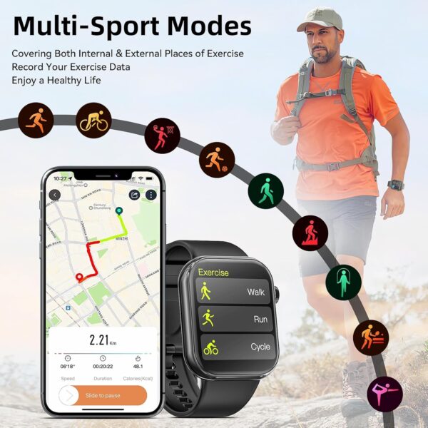 Hwagol Smart Watch (Answer/Make Call) 1.85inch Fitness Tracker, DIY Dials/Pedometer/Calories/Multiple Sport Modes/Voice Assistant, Smart Watches for Men Women Android iOS Phones - Image 3