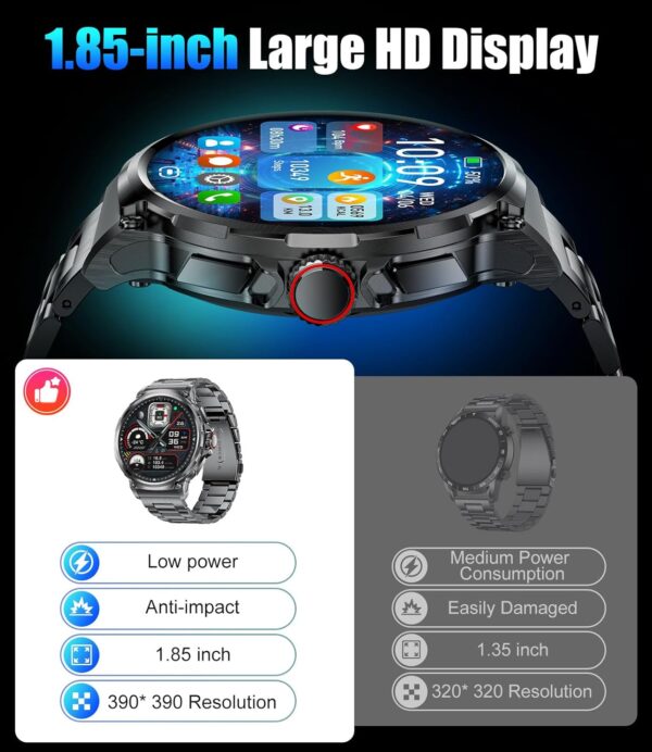 SUNKTA EF10 Smart Watch for Men, 1.85" Extra Large Screen Smartwatches, 30 Days Long Battery, 100+ Sports Mode/Pedometer/IP68 Waterproof, Fitness Tracker Watch Compatible Android iOS, 3 Straps - Image 5