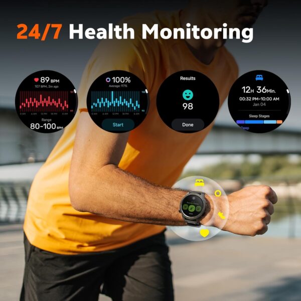 Military Smart Watches for Men Built-in GPS(Answer/Make Calls), 1.43" AMOLED Screen with Compass, Altitude, Barometer, 3ATM Waterproof, Fitness Watch with Health Monitor for Android iOS - Image 5