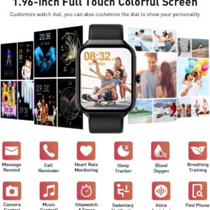 Smart Watch(Answer/Make Call), 1.96″ HD Smartwatch for Men Women, 2025 Fitness Activity Tracker with Heart Rate/Sleep Monitor/Pedometer/110+ Sport Modes, IP68 Waterproof Fitness Watch for Android iOS