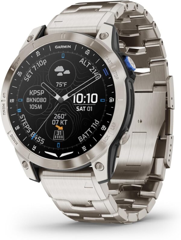 Garmin D2™ Mach 1, Touchscreen Aviator Smartwatch with GPS Moving Map, Aviation Weather, Health and Wellness Features and More, Vented Titanium Bracelet - Image 9