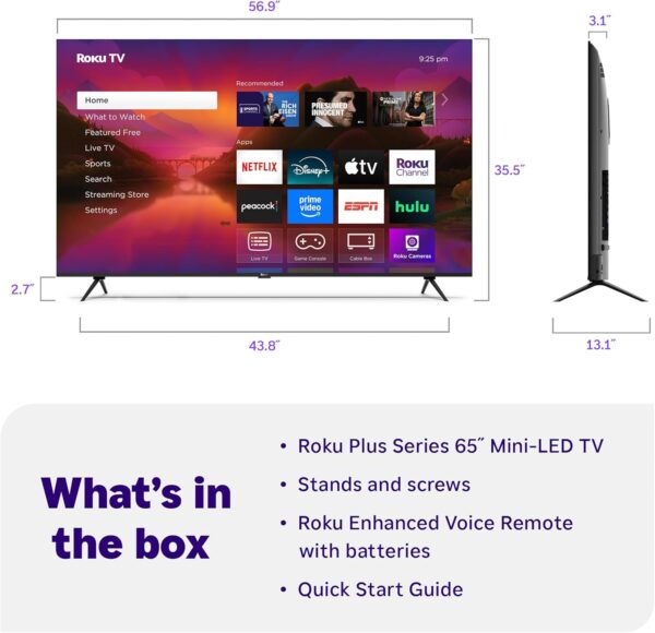 Roku Smart TV 2025 – 65-Inch Plus Series, Mini-LED TV – RokuTV with Enhanced Voice Remote – Flat Screen 4K QLED Television with Dolby Vision & Wi-Fi for Streaming Live Local News, Sports - Image 9