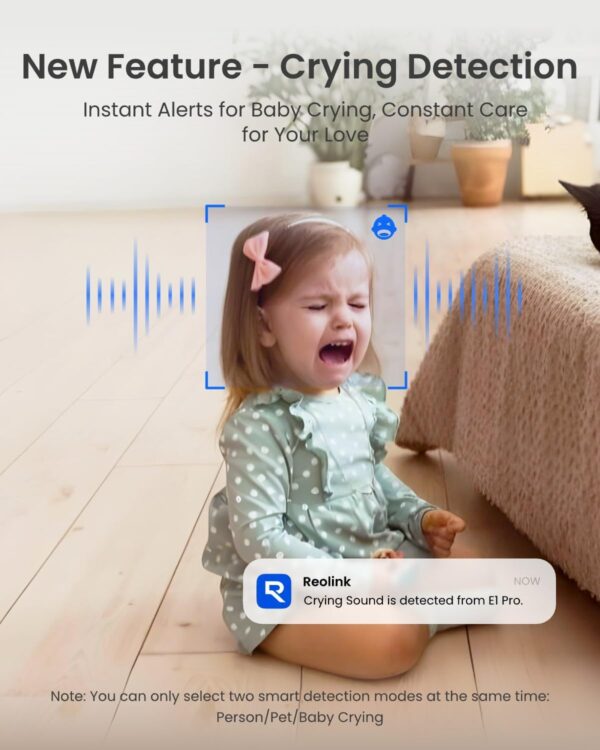 REOLINK E1 Pro 3K PT Wi-Fi Indoor Camera for Baby & Pet Monitoring, Auto Tracking, 5MP Night Vision Enhanced by F1.6 Aperture, Person/Pet/Baby Crying Detection, 2.4/5GHz Wi-Fi, Two-Way Audio - Image 4