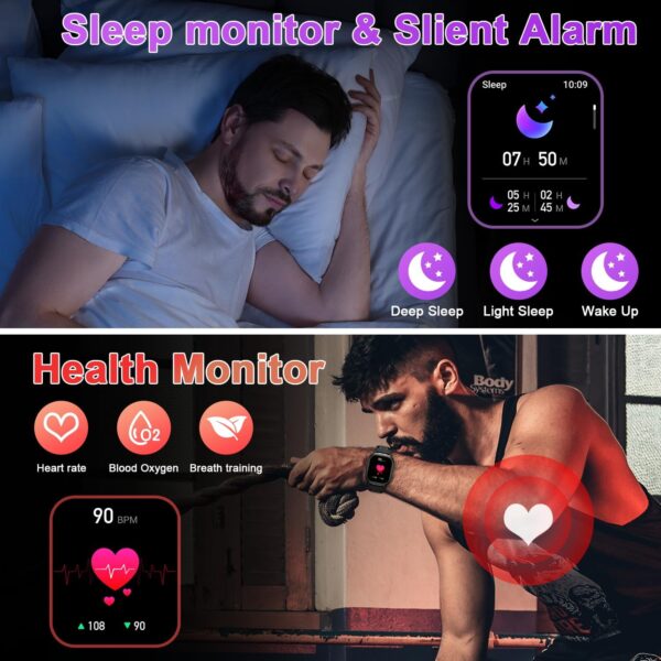 Smart Watch for Men Fitness Tracker: Make/Answer Call Military Smart Watches for Men Digital Mens Watches Running Waterproof Smartwatch Android Phones iPhone Samsung Compatible Heart Rate Monitor - Image 3
