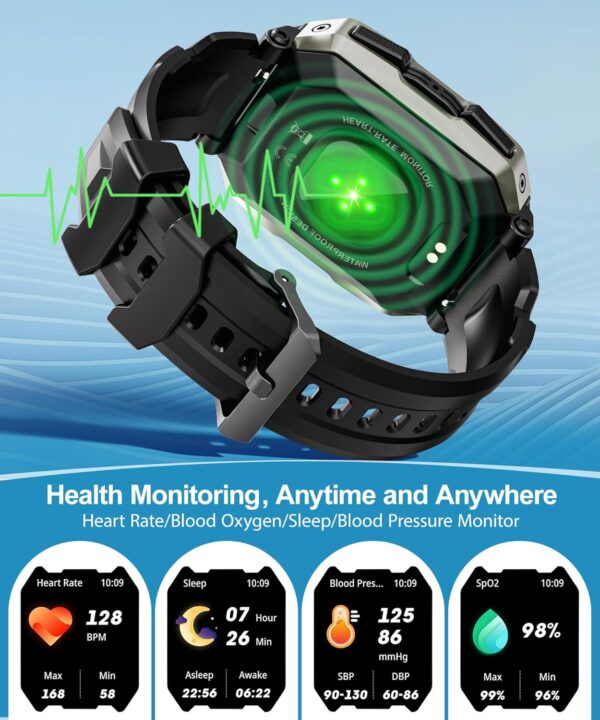 Smart Watch for Men with Answer/Make Call, 100+ Sports Modes Fitness Watch, IP68 Waterproof 80 Days Extra-Long Batter/Stress/Sleep Monitor Smartwatch for Android, Black - Image 4