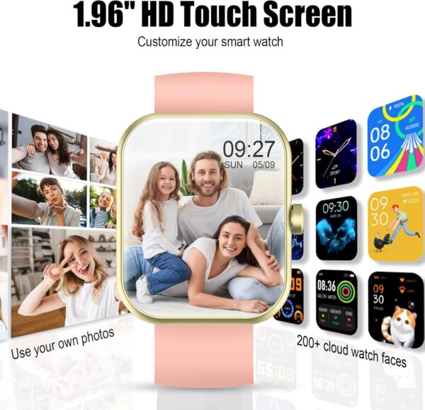 2025 Smart Watch for Men Women, 1.96" HD Fitness Tracker Running Watch (Answer/Make Call), IP68 Waterproof,Pedometer, Step/Sleep/Heart Rate Monitor,110+ Sport Mode Smartwatch for iOS Android,Pink - Image 6
