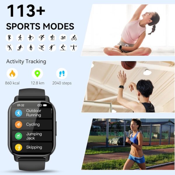 Smart Watch for Men Women with Bluetooth Call/Message Reminder, Smartwatch 1.85" Touch Screen, Fitness Watch Heart Rate/Sleep/Calories/Steps Monitor, 112+ Sport Mode, Activity Tracker for Android iOS - Image 4