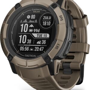 Garmin Instinct 2X Solar – Tactical Edition, Rugged GPS Smartwatch, Built-in Flashlight, Ballistics Calculator, Solar Charging Capability, Coyote Tan