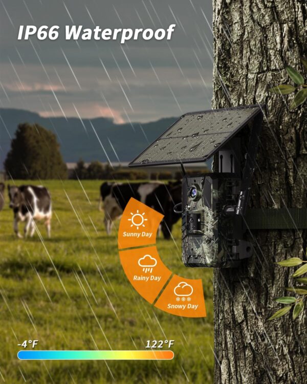 Trail Camera, Cellular Trail Camera with Built-in SIM Card 4G Unlimited Data Plan 2k HD Live Streaming 4W Solar Panle Game Cameras with Night Vision Motion Activated Waterproof IP66 - Image 7