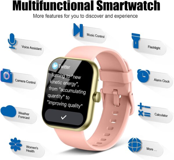 2025 Smart Watch for Men Women, 1.96" HD Fitness Tracker Running Watch (Answer/Make Call), IP68 Waterproof,Pedometer, Step/Sleep/Heart Rate Monitor,110+ Sport Mode Smartwatch for iOS Android,Pink - Image 7