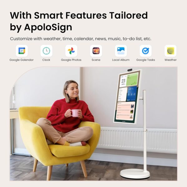 ApoloSign 32 Inch FHD Smart Portable TV 2nd Gen, 16(8+8) GB RAM+128GB, Android 14, EDLA-Certified, Rolling Tablet TV on Wheels, Built-in 9300mAh Battery, Full Swivel Rotation, Voice Remote Control - Image 7