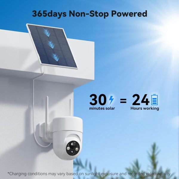 Solar Camera Outdoor Wireless, 2K Color Night Vision, Security Cameras Wireless Outdoor with 360°View, 4X Zoom, Battery Powered, 2.4GHz WiFi Solar Camera, PIR Alarm, IP65 Weatherproof - Image 4