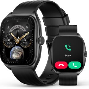 SOUYIE Smart Watch with SOS, 1.85″ AMOLED Display Fitness Tracker, Heart Rate Blood Oxygen Sleep Monitor for Men Women, IP68 Waterproof Sport Watch, Answer/Make Calls, Compatible with Android iPhone