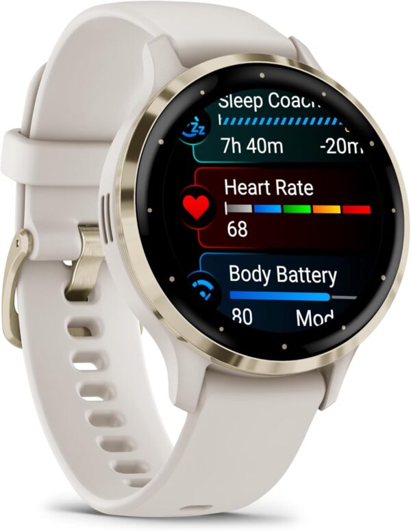 Garmin Venu 3S Advanced Fitness and Health Tracker Smart Watch Soft Gold Stainless Steel Bezel with Ivory Case and 41 MM Silicone Band 1.2 Inch AMOLED Touch Screen Display - Image 2