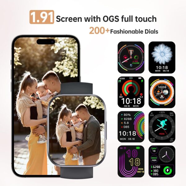 OUKITEL Smart Watch for Men Women (Answer/Make Calls), 1.91" HD Screen Fitness Watch with Sleep/Heart Rate/Step Monitor, 140+Sport Modes Smartwatch, IP68 Waterproof, Smart Watches for Android iOS - Image 6