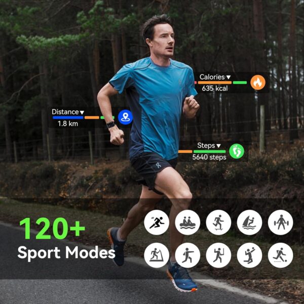 Smart Watch for Men Women (Answer/Make Call) 1.85" HD Touch Screen Fitness Tracker, 120+ Sport Modes, 24/7 Heart Rate/Sleep Monitor/Pedometer/Calories, Fitness Watch for Android/iOS (Black) - Image 3