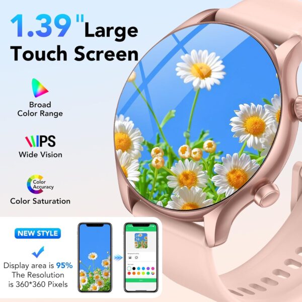 Smart Watch, 1.39" Smartwatch for Women (Answer/Make Call), Fitness Activity Tracker with Heart Rate & Sp02 Monitor, 100+ Sport Modes, IP68 Waterproof Fitness Watch for Android iOS (Rose Gold) - Image 3